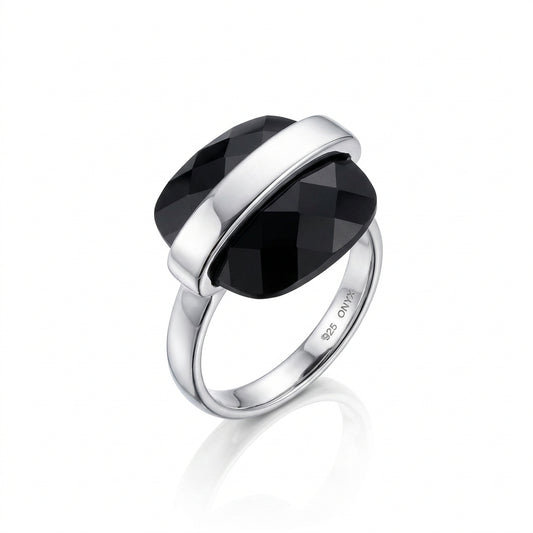Black Onyx ring in sterling silver by Joryel Vera, style R3506
