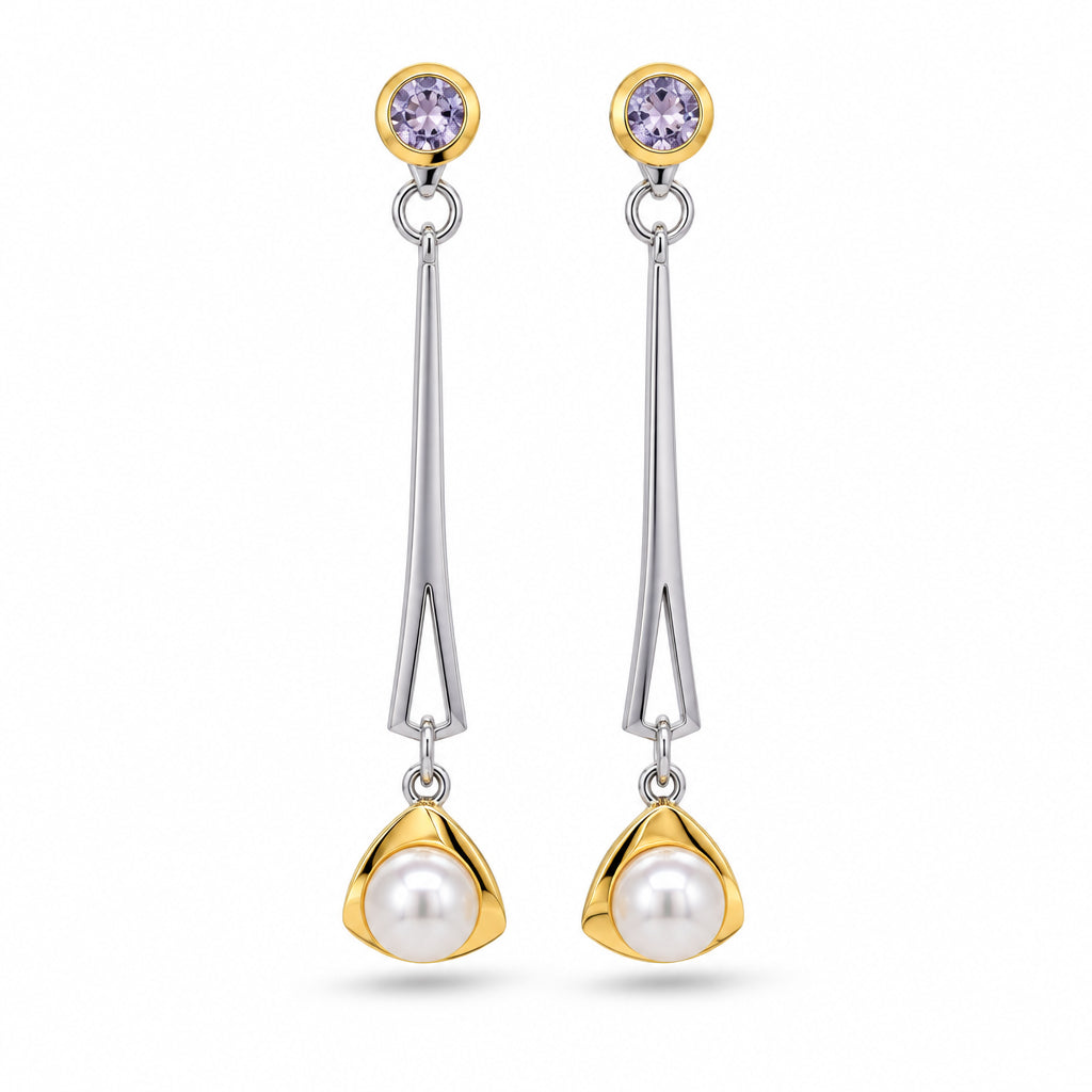 Cultured Pearl and Tanzanite earrings in sterling silver by Joryel Vera, style E9959