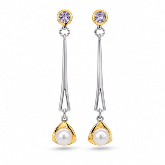Cultured Pearl and Tanzanite earrings in sterling silver by Joryel Vera, style E9959