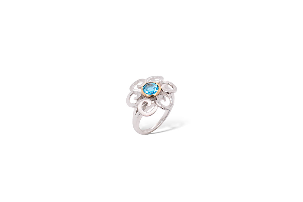 Amethyst and Blue Topaz ring in sterling silver, style R6104 - view 3