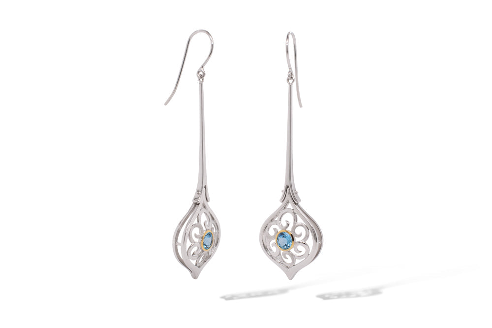 Blue Topaz and Pearl earrings in sterling silver, style E9839 - view 2