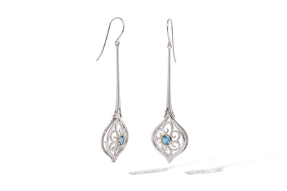 Blue Topaz and Pearl earrings in sterling silver, style E9839 - view 2