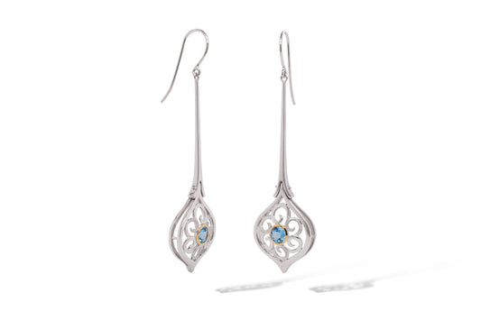 Blue Topaz and Pearl earrings in sterling silver by Joryel Vera, style E9839 - view 2