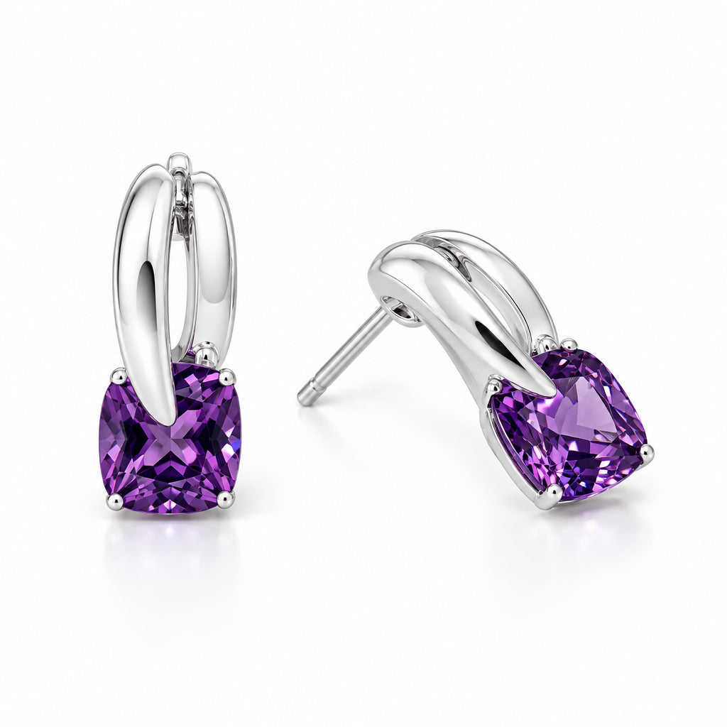Blue Topaz and Garnet earrings in sterling silver, style E7360 - view 5