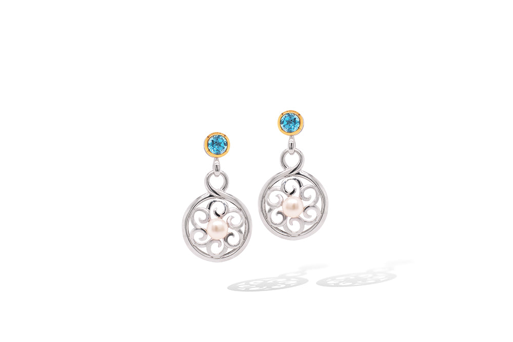 Gemstone Fashion Statement E9840 - E9958 Blue Topaz / Pearl - Earring