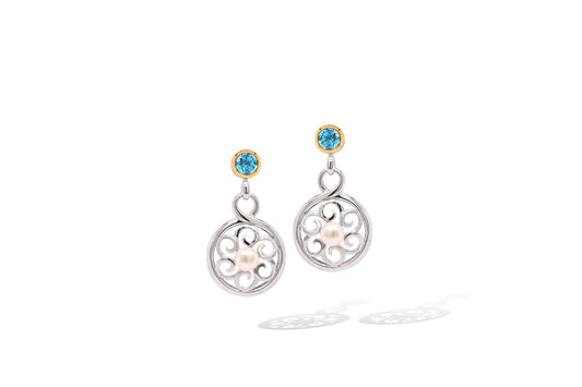 Gemstone Fashion Statement E9840 - E9958 Blue Topaz / Pearl - Earring