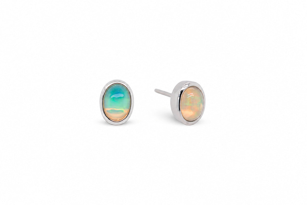 Opal and Blue Topaz earrings in sterling silver, style E3914