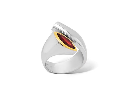 Blue Topaz and Garnet ring in sterling silver, style R3828 - view 3