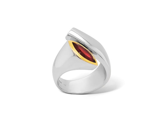 Blue Topaz and Garnet ring in sterling silver, style R3828 - view 3