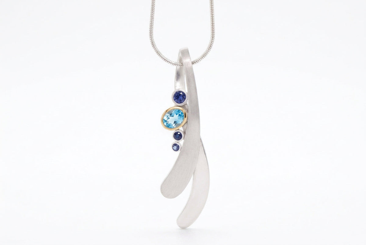 Blue Topaz and Tanzanite pendant in sterling silver, style P6141 - view 4
