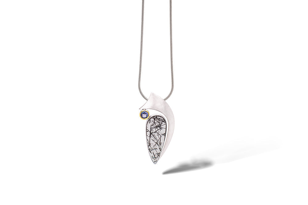 Black Tourmalated Quartz Pendant in 925 Sterling Silver | P7360 - view 2