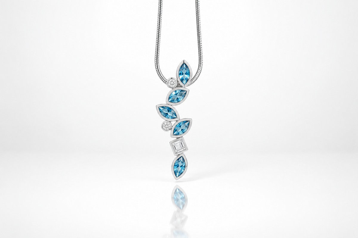Cascading Gemstones Pendant in 925 Sterling Silver | P3844 - view 4