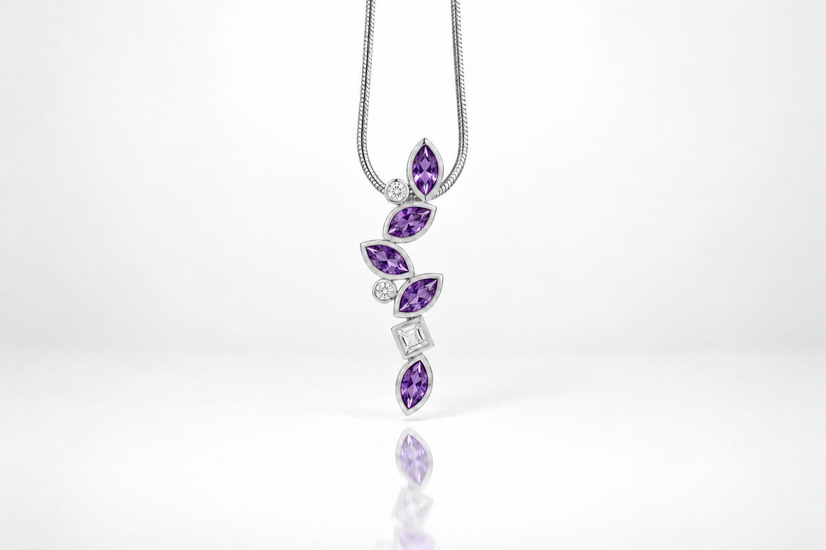 Cascading Gemstones Pendant in 925 Sterling Silver | P3844 - view 5