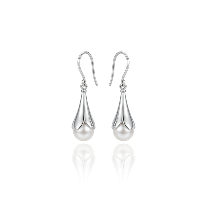 Bamboo Design Pearl Earrings in 925 Sterling Silver