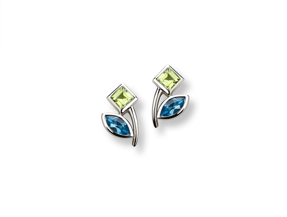 Blue Topaz and Peridot earrings in sterling silver by Joryel Vera, style E5541