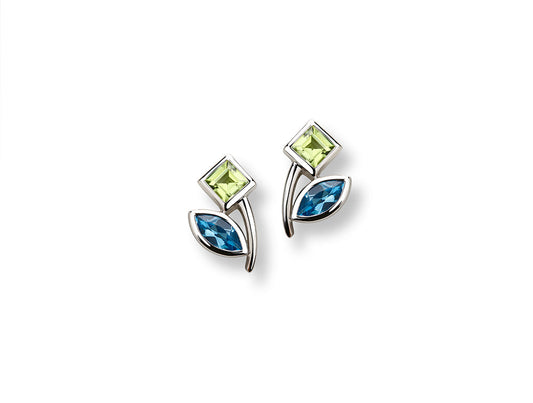Blue Topaz and Peridot earrings in sterling silver by Joryel Vera, style E5541