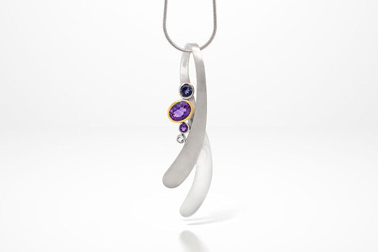Amethyst, Iolite and White Topaz pendant in sterling silver, style P6141 - view 2