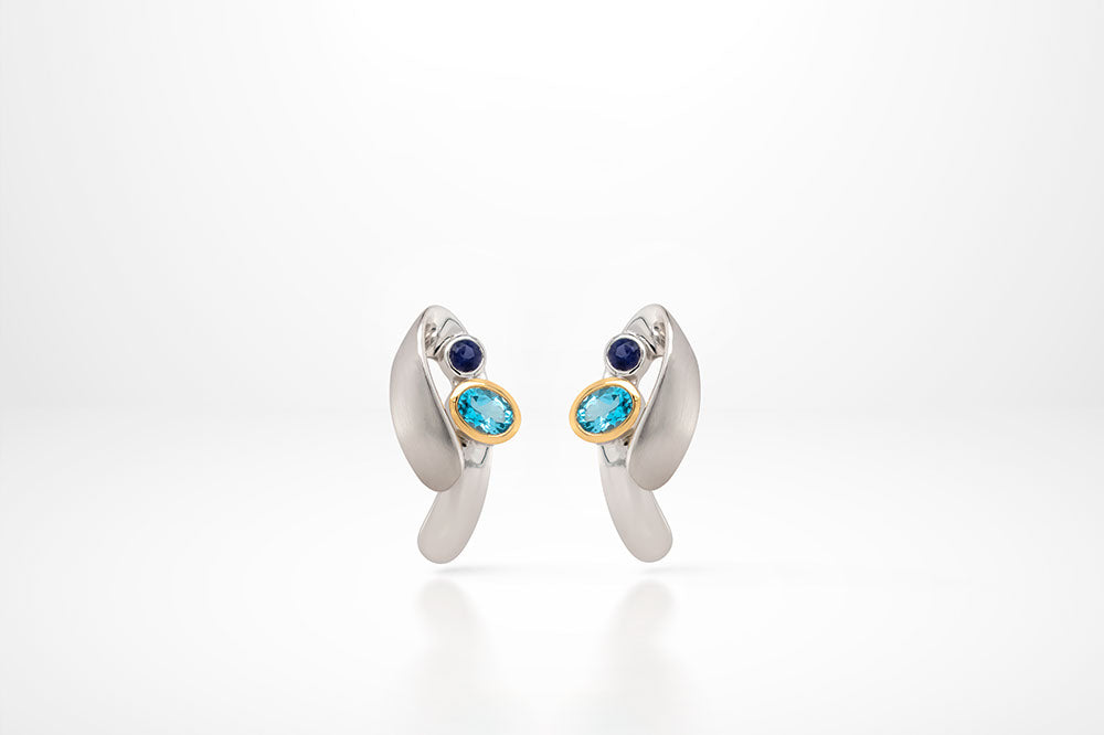 Blue Topaz and Tanzanite earrings in sterling silver, style E7382