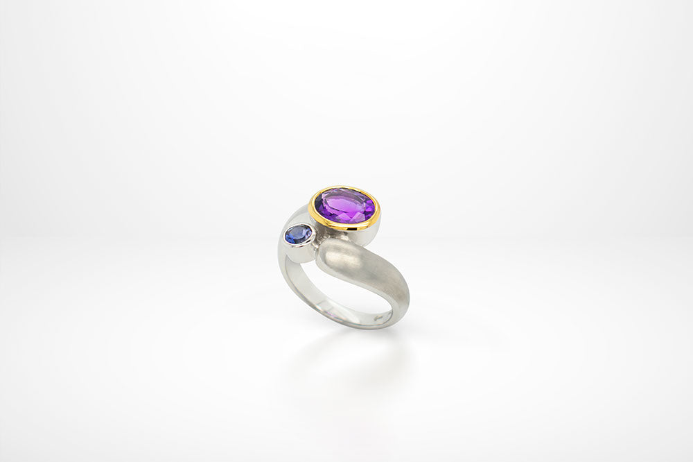 Amethyst and Iolite ring in sterling silver, style R5835