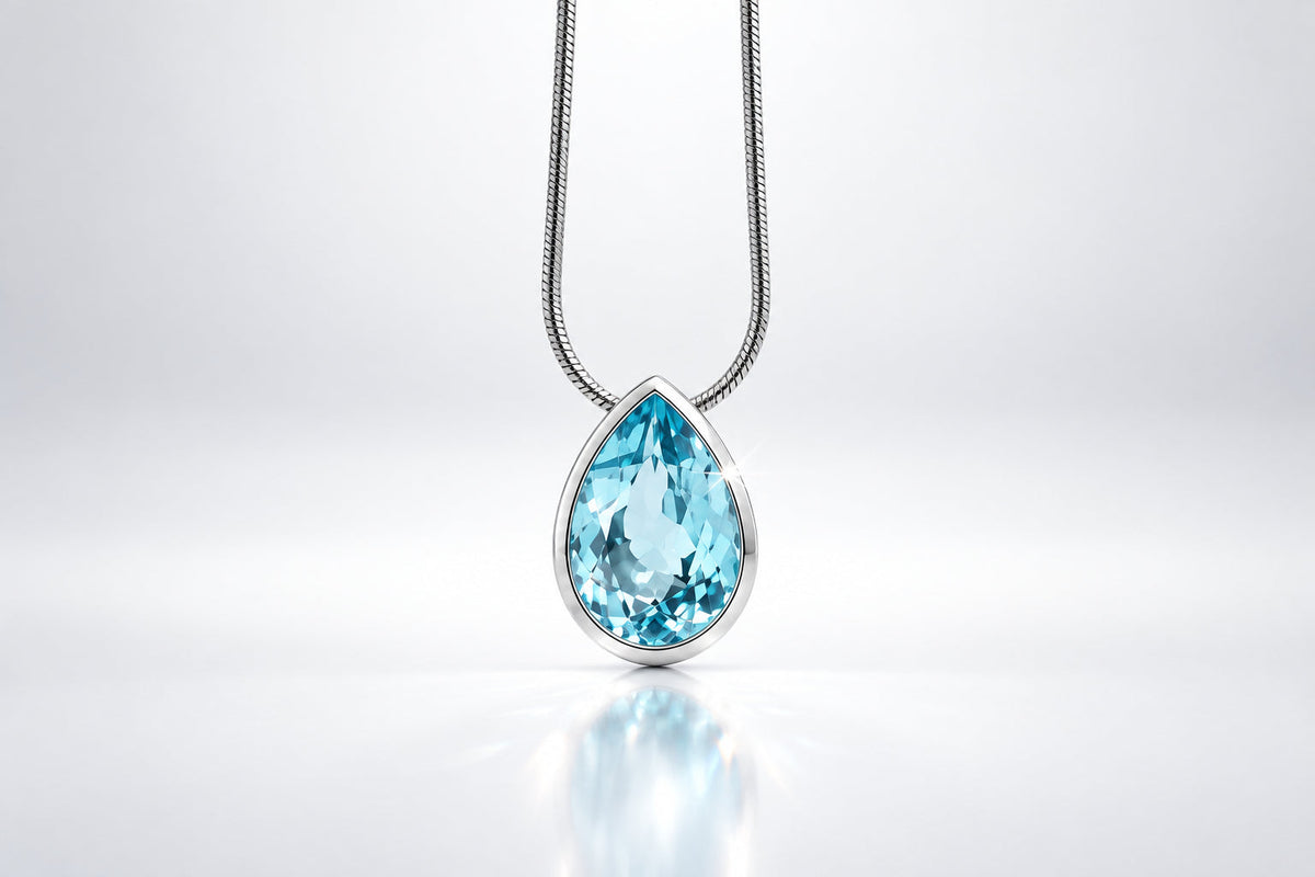 Sky Blue Topaz and Green Quartz pendant in sterling silver, style P6995 - view 4