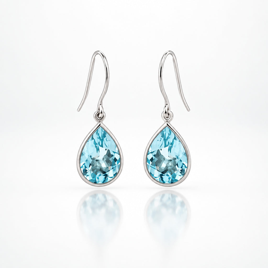 Green Quartz and Sky Blue Topaz earrings in sterling silver, style E8606 - view 3