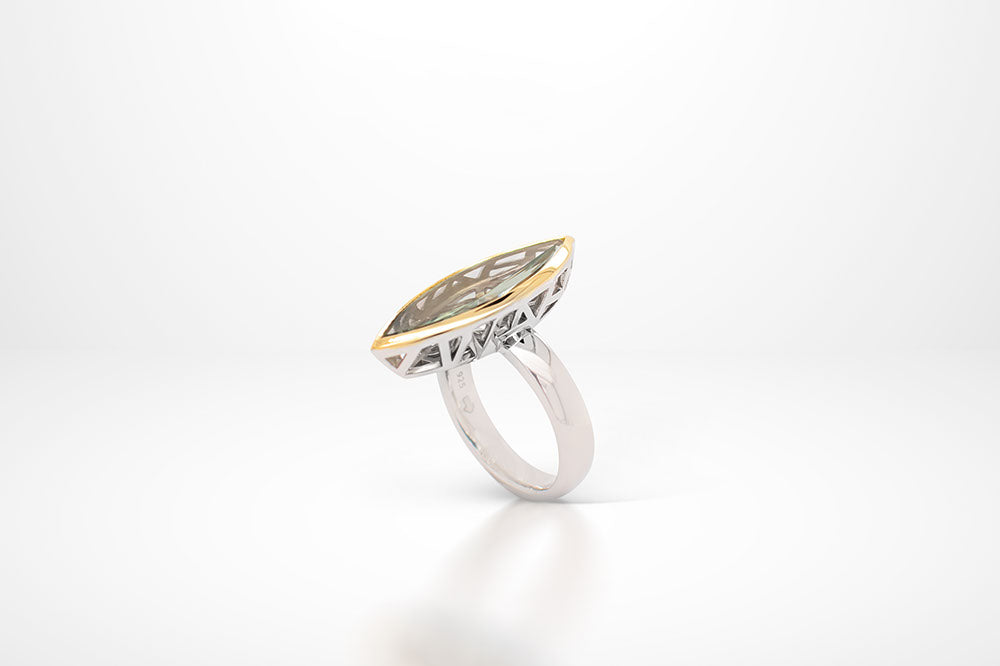 Green Amethyst and Amethyst ring in sterling silver, style R5950 - view 2