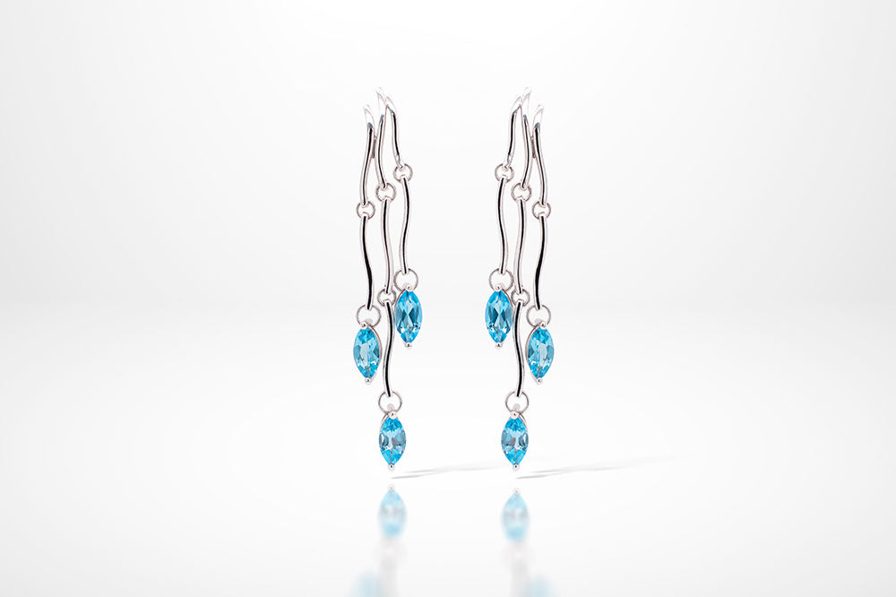 Gemstone Tassels Earring E9332 - E9333 BLUE TOPAZ - Earring