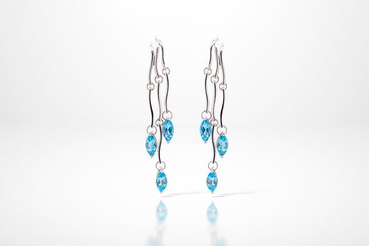 Gemstone Tassels Earring E9332 - E9333 BLUE TOPAZ - Earring