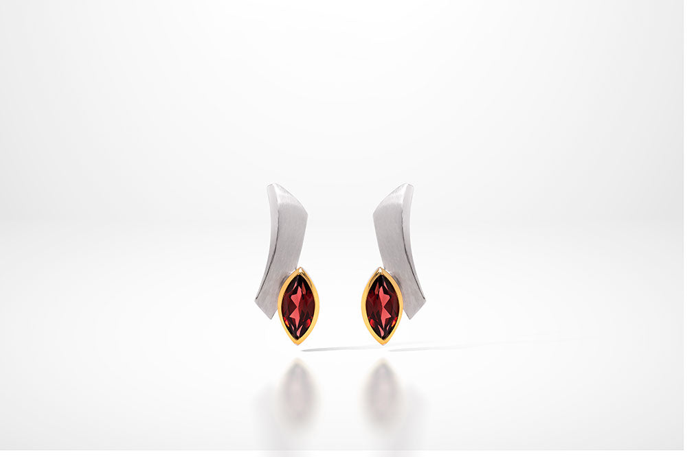 Blue Topaz and Garnet earrings in sterling silver, style E7351 - view 5