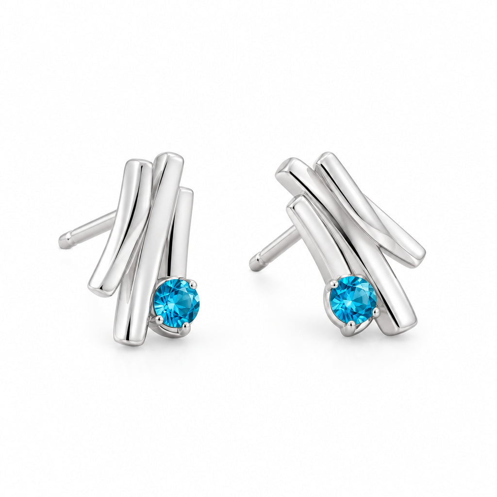 Blue Topaz and Emerald earrings in sterling silver, style E4588 - view 2