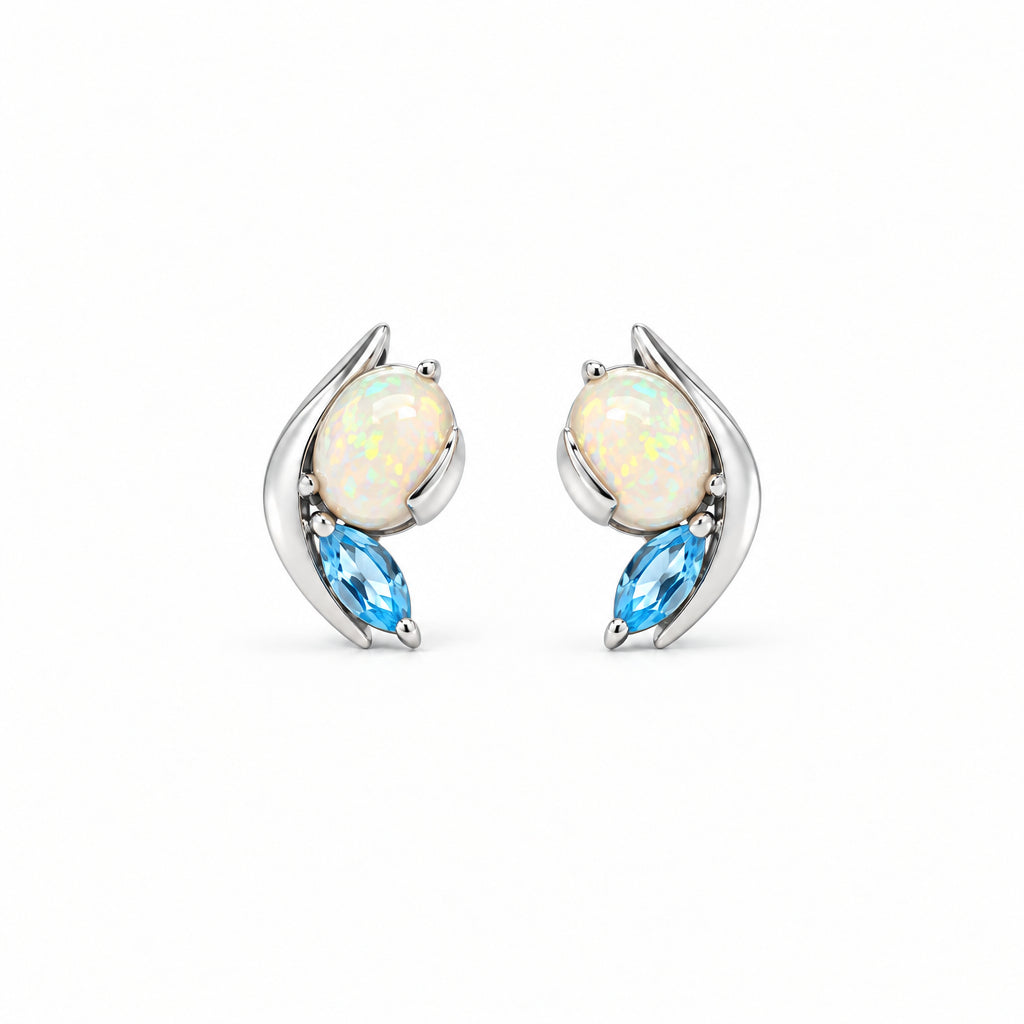 Opal and Blue Topaz earrings in sterling silver, style E9897 - view 2