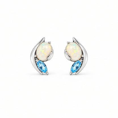 Opal and Blue Topaz earrings in sterling silver, style E9897 - view 2