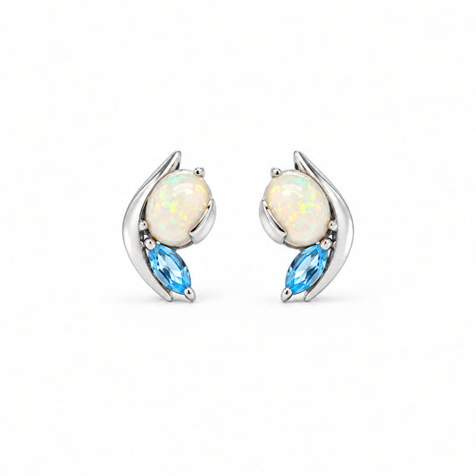 Opal and Blue Topaz earrings in sterling silver, style E9897 - view 2