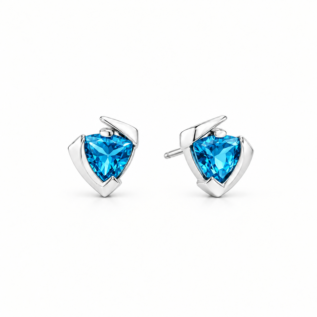 Trillion Cut Gemstone Stud Earrings in 925 Sterling Silver | E9288 - view 3