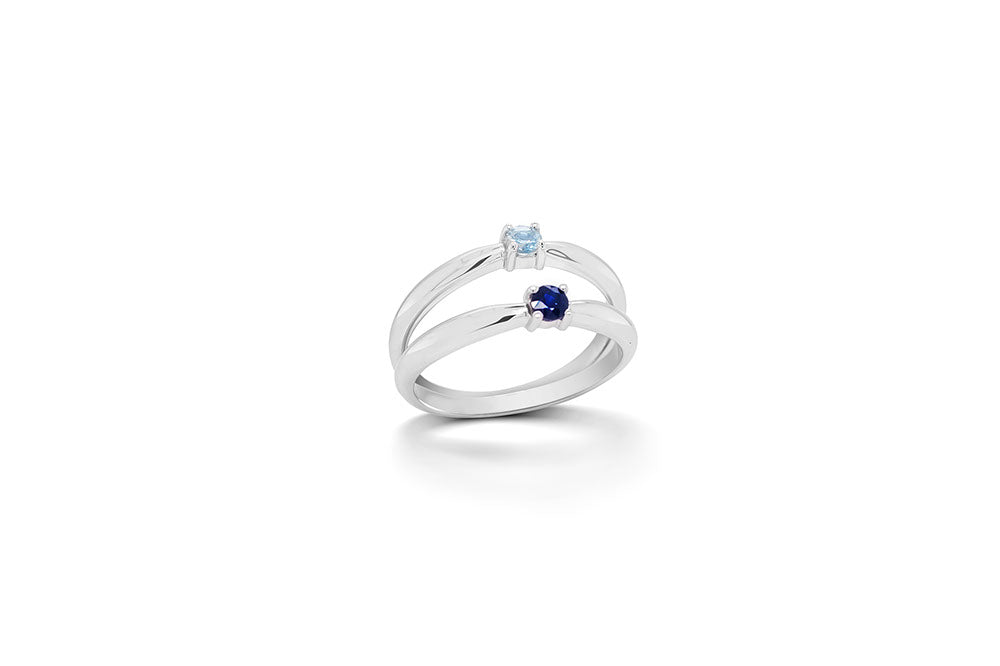 Amethyst and Aquamarine ring in sterling silver, style R3729 - view 8