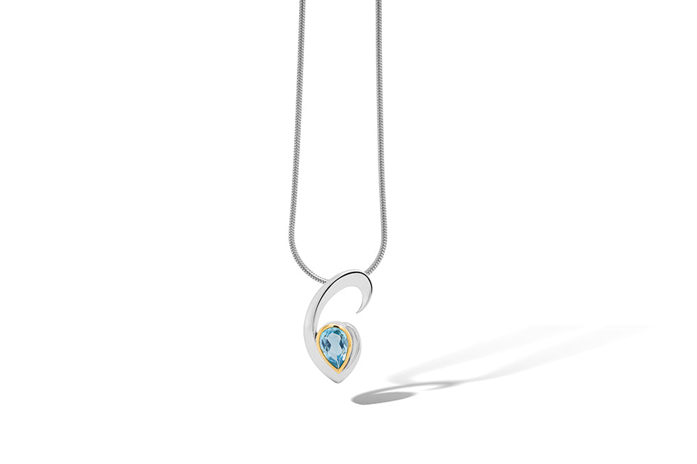 Blue Topaz and London Blue Topaz pendant in sterling silver, style P7635