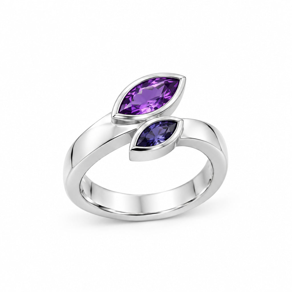 Blue Topaz and Peridot ring in sterling silver, style R3959 - view 2