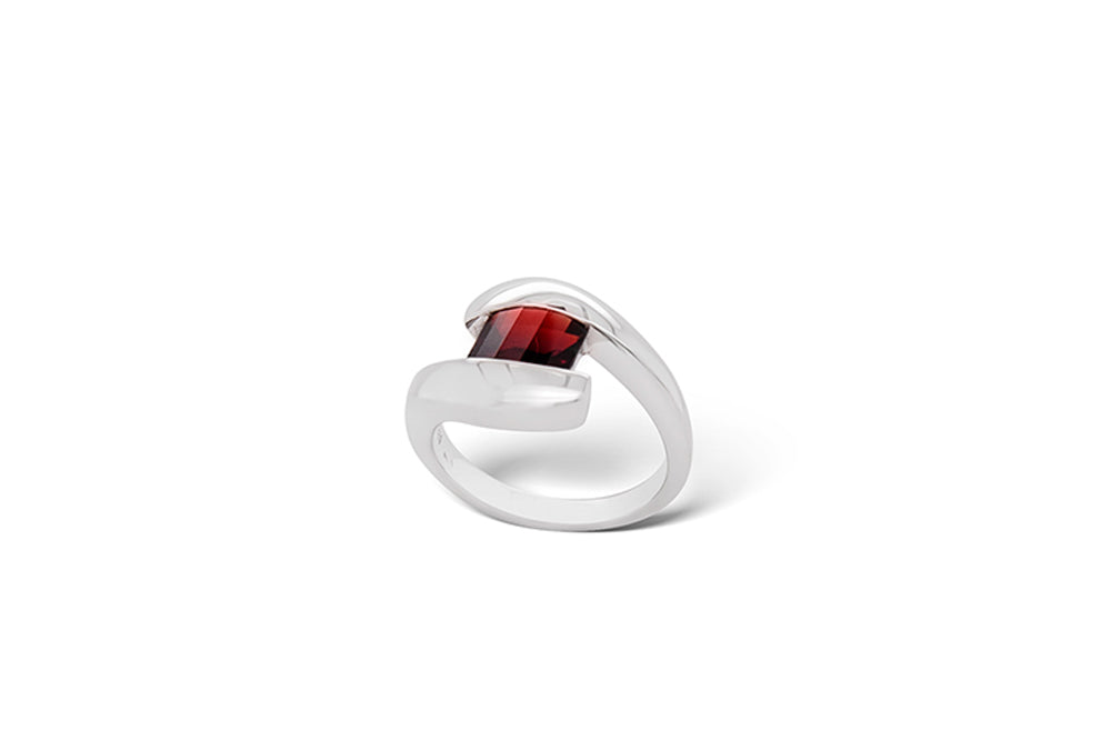 Blue Topaz and Garnet ring in sterling silver, style R4657 - view 2