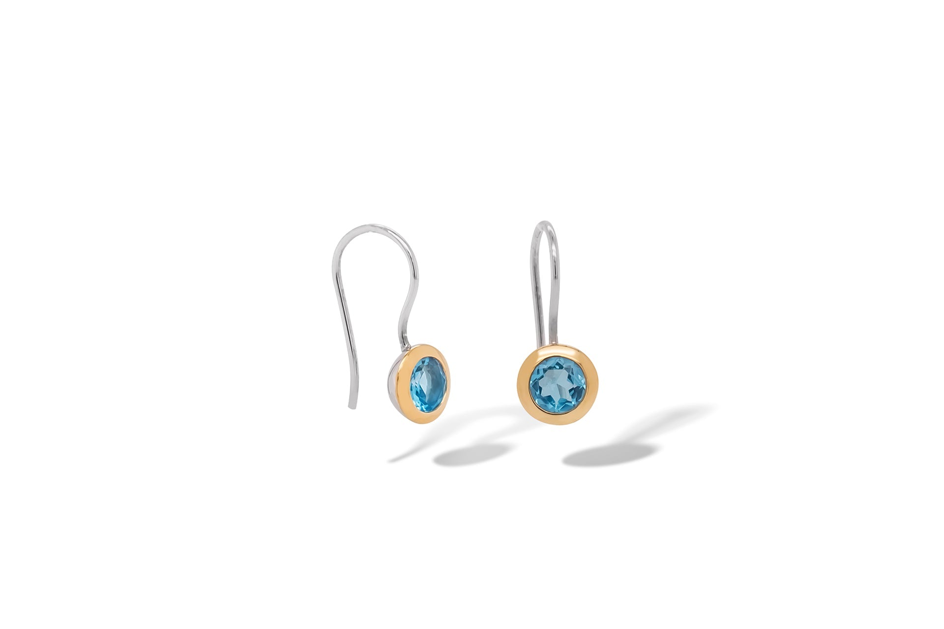 Brilliant Cut Gemstone Pgold Bezel Earring E4112Pg - E4112PG Blue Topaz - Earrings