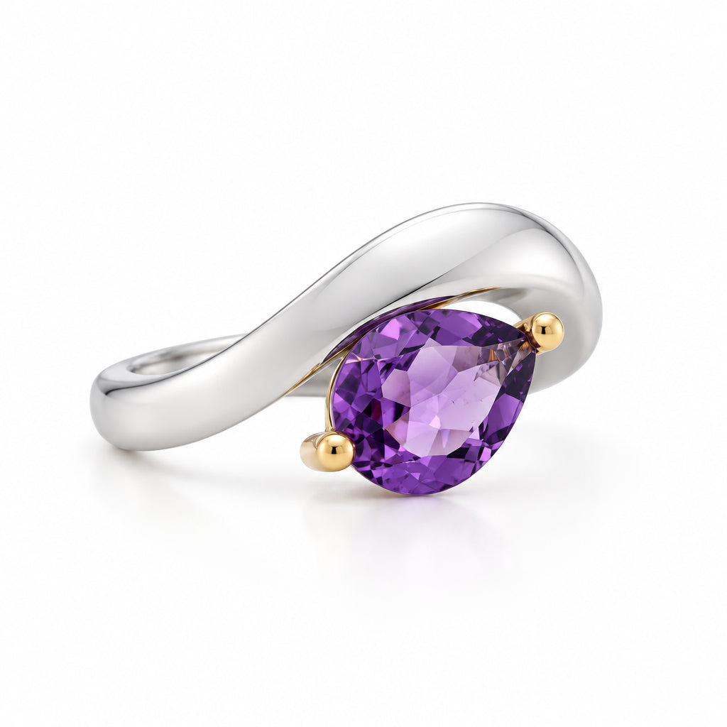 Amethyst and Blue Topaz ring in sterling silver, style R6976 - view 4