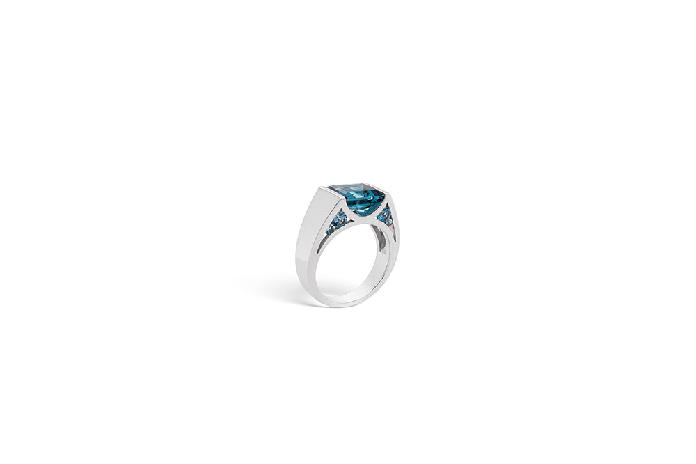 Blue Topaz and Citrine ring in sterling silver, style R5396 - view 4