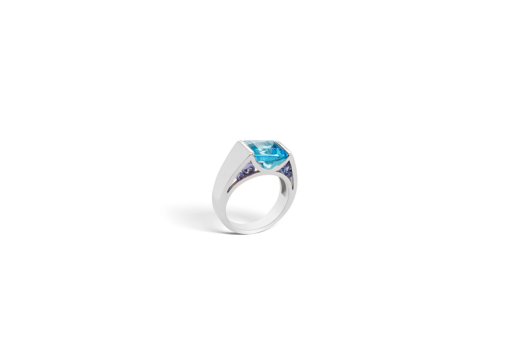 Contemporary Gemstone Ring R5396 - R5396 Blue Topaz w/ Tanzanite