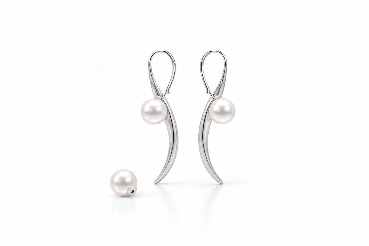 Pearl earrings in sterling silver, style E9325 - view 2