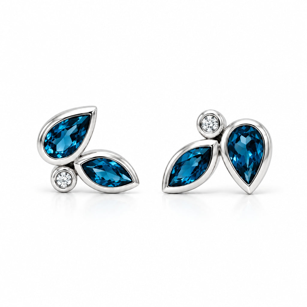 London Blue Topaz and White Topaz earrings in sterling silver by Joryel Vera, style E4304 - view 2