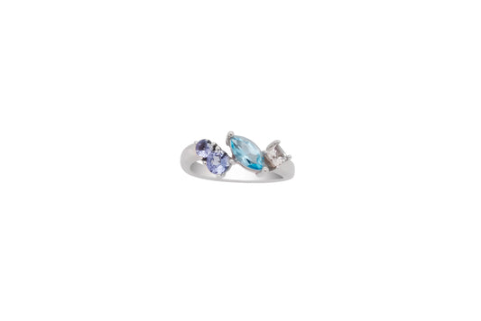 Blue Topaz and Tanzanite ring in sterling silver, style R3896