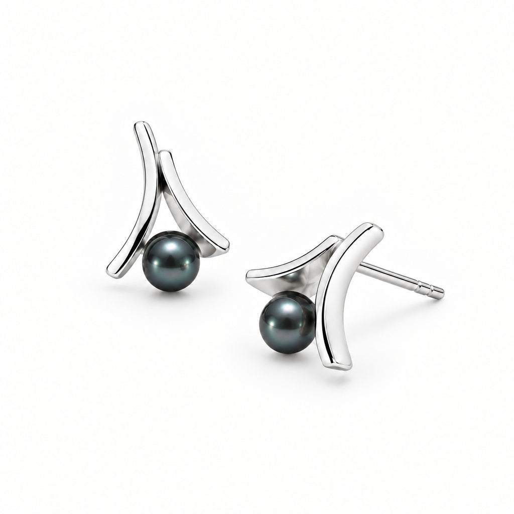 Pearl earrings in sterling silver, style E9313 - view 2