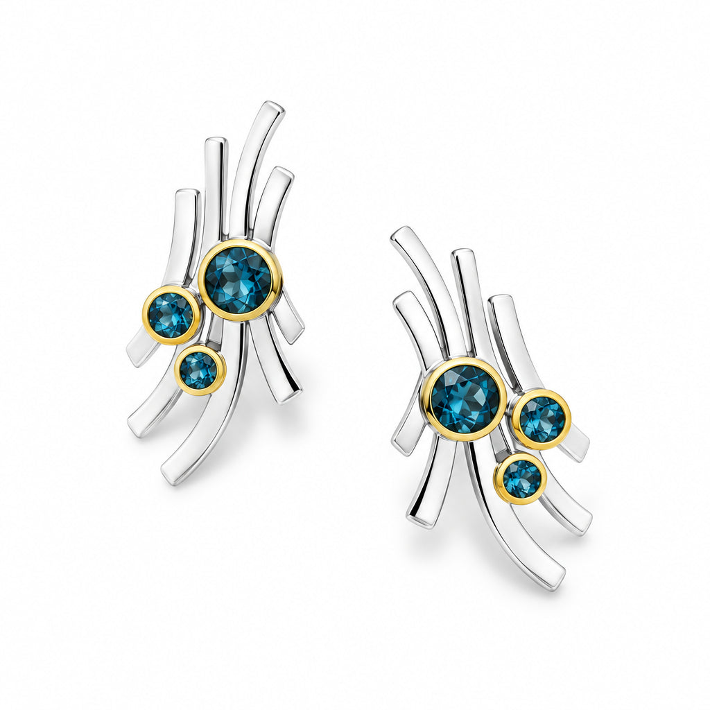 Amethyst and Blue Topaz earrings in sterling silver, style E9779 - view 4