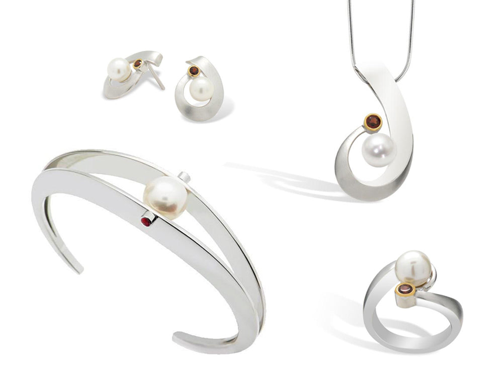 Blue Topaz and Garnet jewelry set in sterling silver, style SET156 - view 2