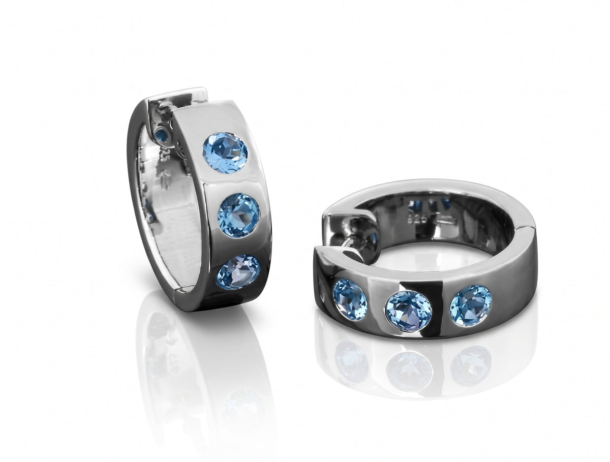 Gemstone Hoop Earrings in 925 Sterling Silver | E1841
