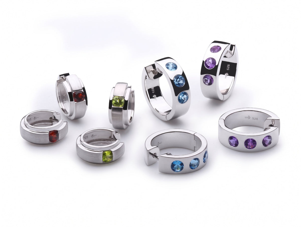 Gemstone Hoop Earrings in 925 Sterling Silver | E1841 - view 2